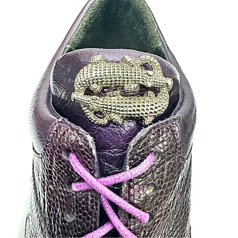 Belvedere Bene Ostrich Leg Leather Sneakers Eggplant Purple Men’s 8
